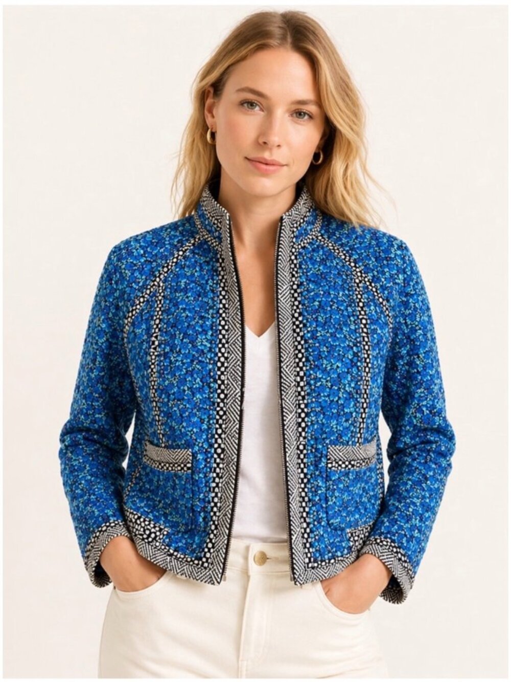 J.Crew Collection Quilted Cotton Silk Floral Studded Jacket Size 12 NWOT - Picture 2 of 16